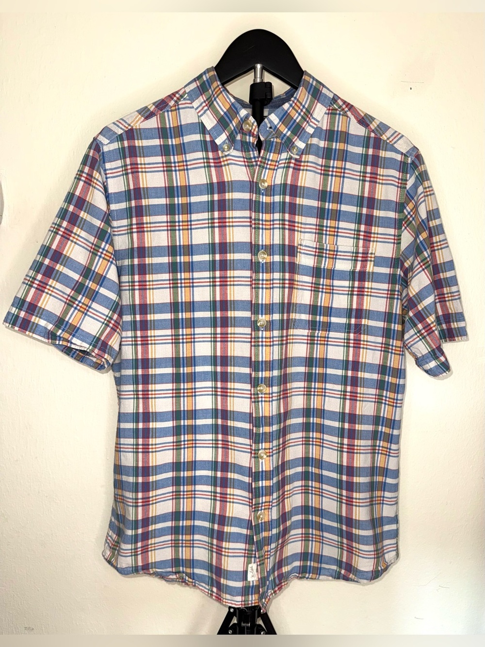 Woolrich Men's Short-Sleeve Button-Down Plaid Shirt - Blue/White, size M